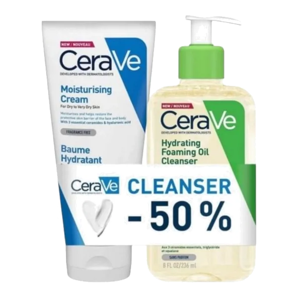 CeraVe set Moisturising Cream 177 ml + Hydrating Foaming Oil Cleanser 236 ml (pastruesi −50 %)