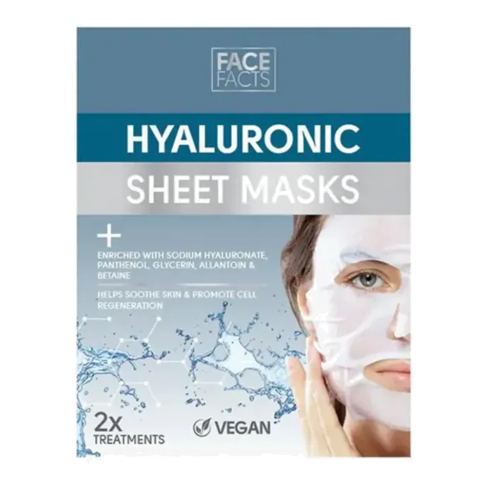 Face Facts Hyaluronic maska fletë për fytyrën, 2 copë